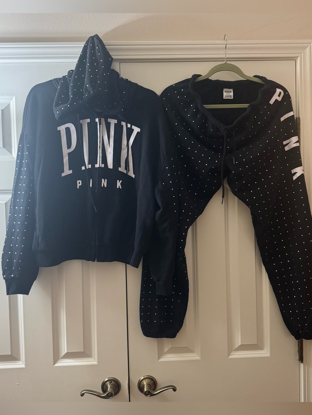 Victoria Secret PINK Black Rhinestone Set Size Medium